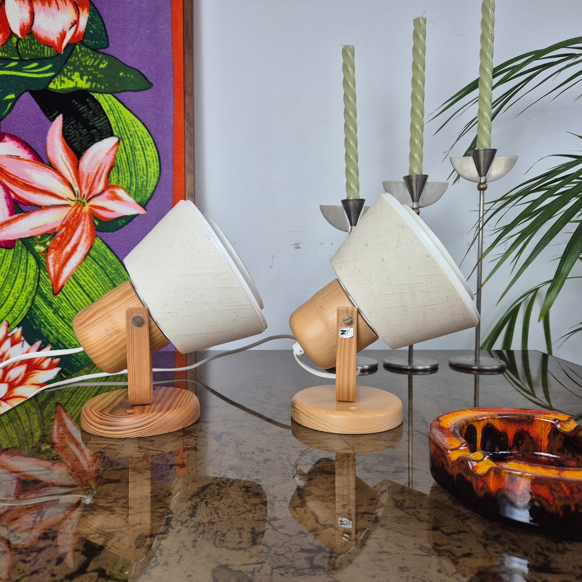 Para kinkietów Kinna, sosna, tkanina ivory white, Markslöjd, Szwecja, lata 70. - 197862