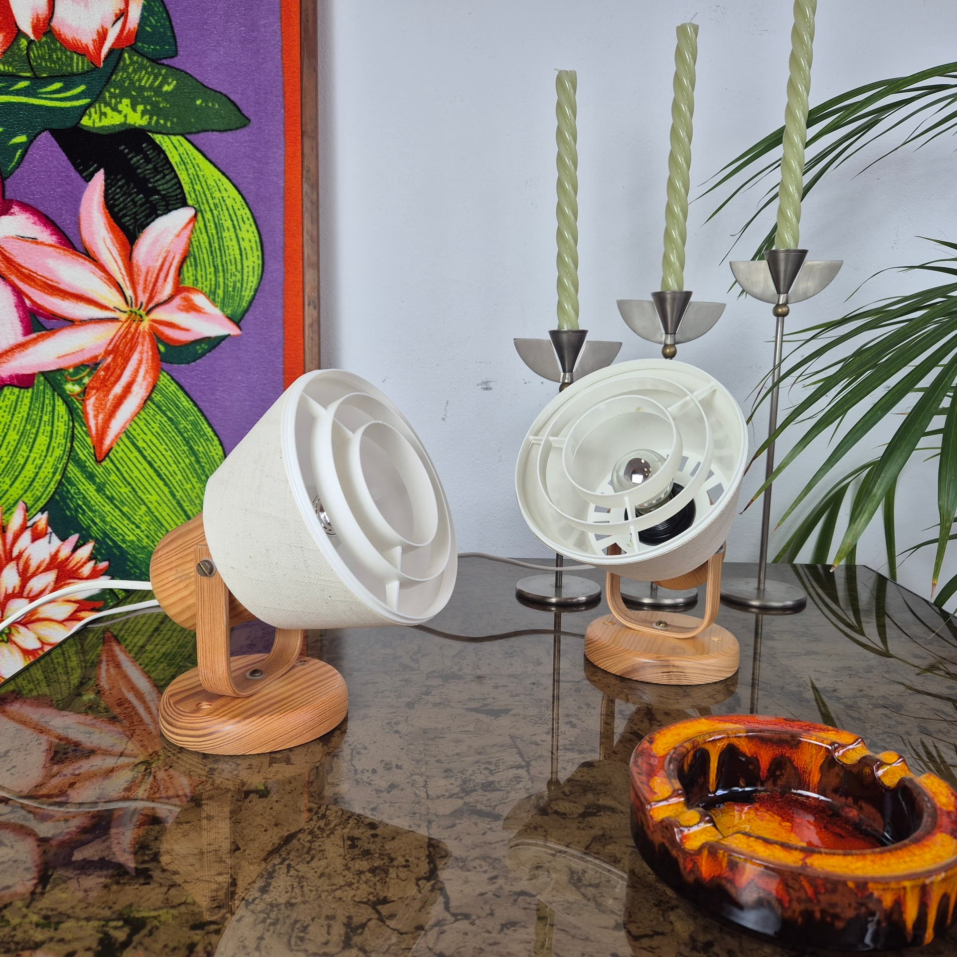 Para kinkietów Kinna, sosna, tkanina ivory white, Markslöjd, Szwecja, lata 70. - 197854