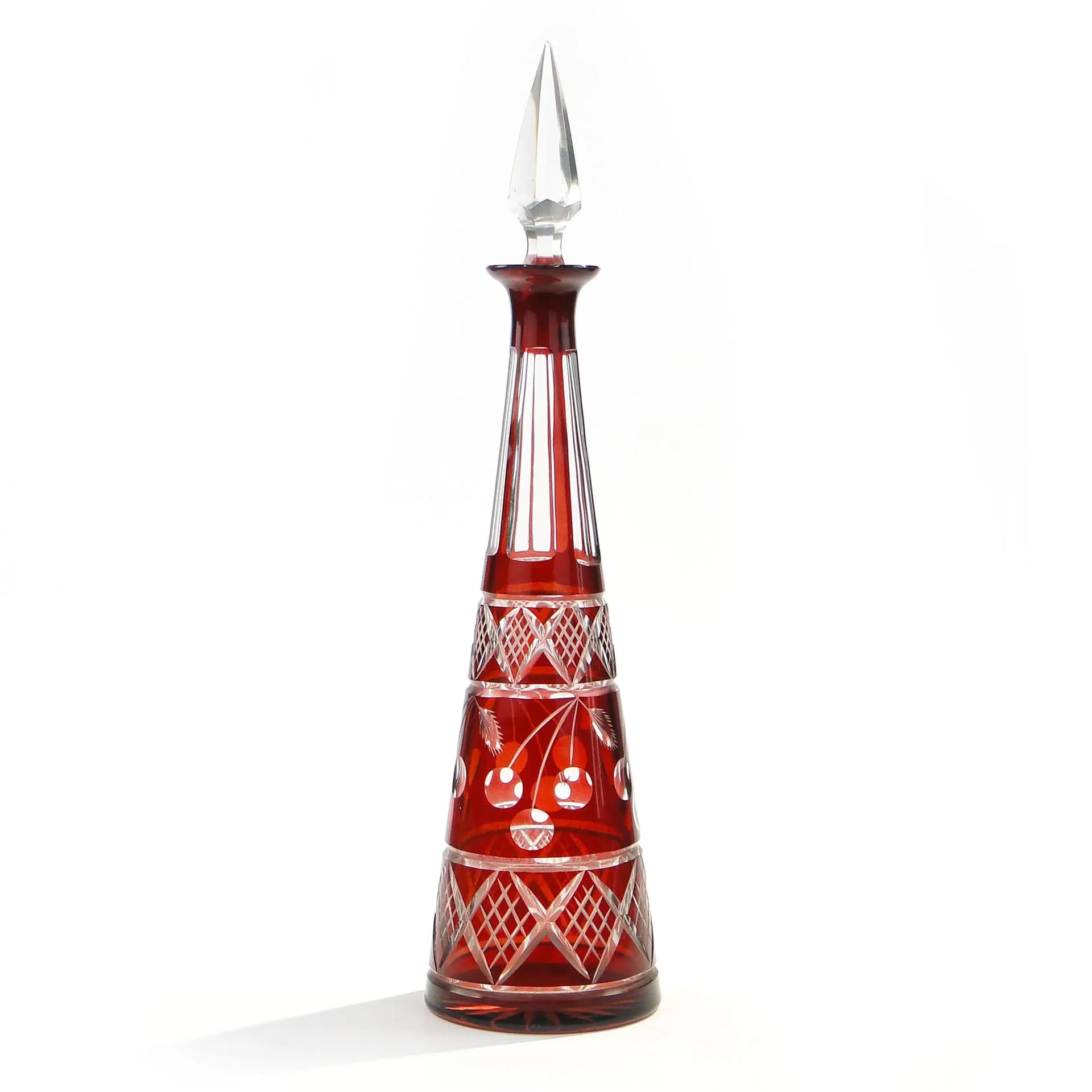 Decanter Art Deco, ruby glass, Czechoslovakia, 1930s - 13796