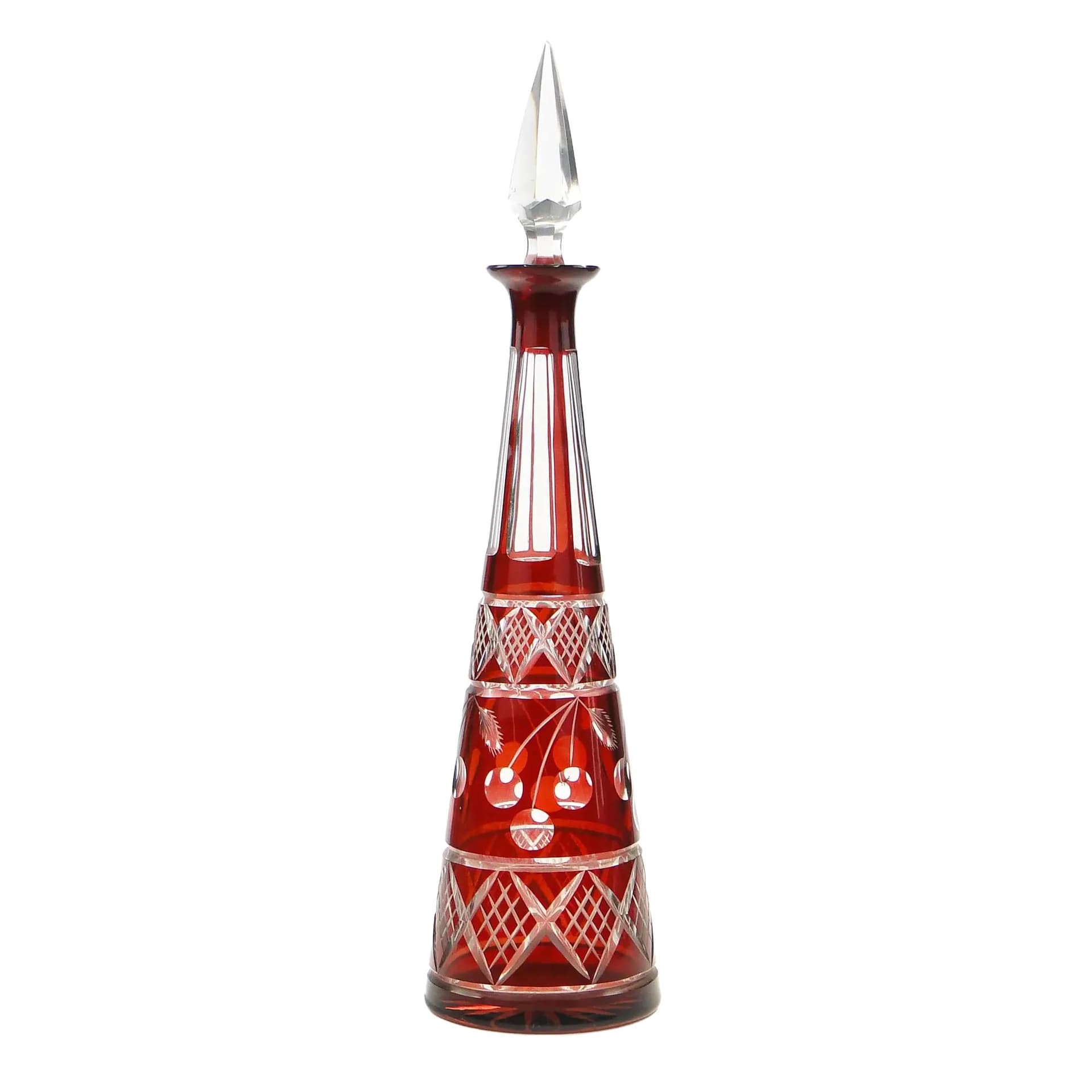 Decanter Art Deco, ruby glass, Czechoslovakia, 1930s