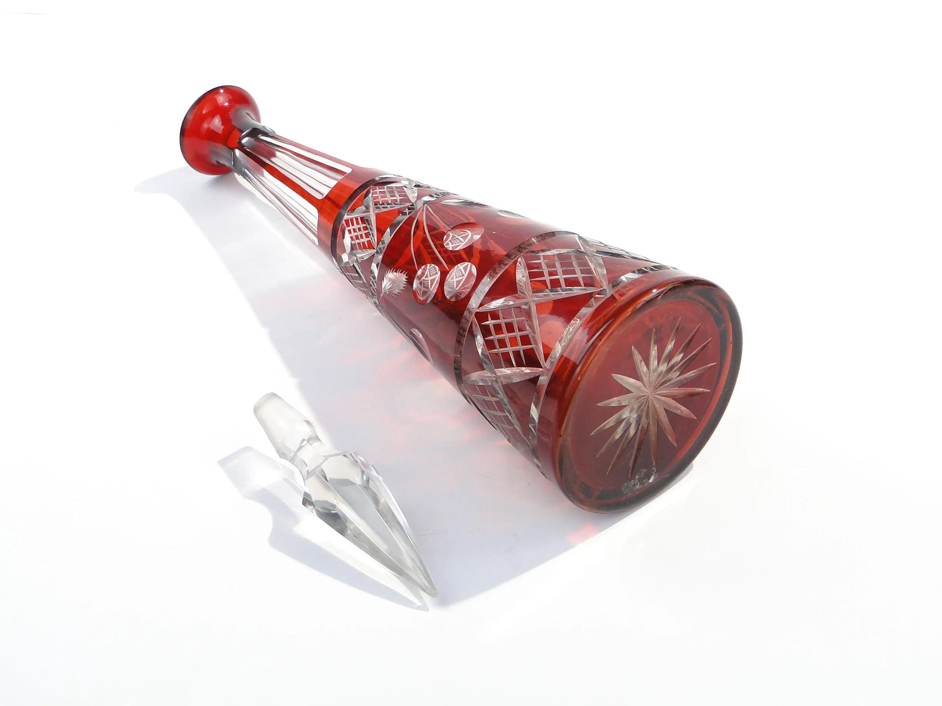 Decanter Art Deco, ruby glass, Czechoslovakia, 1930s - 13804