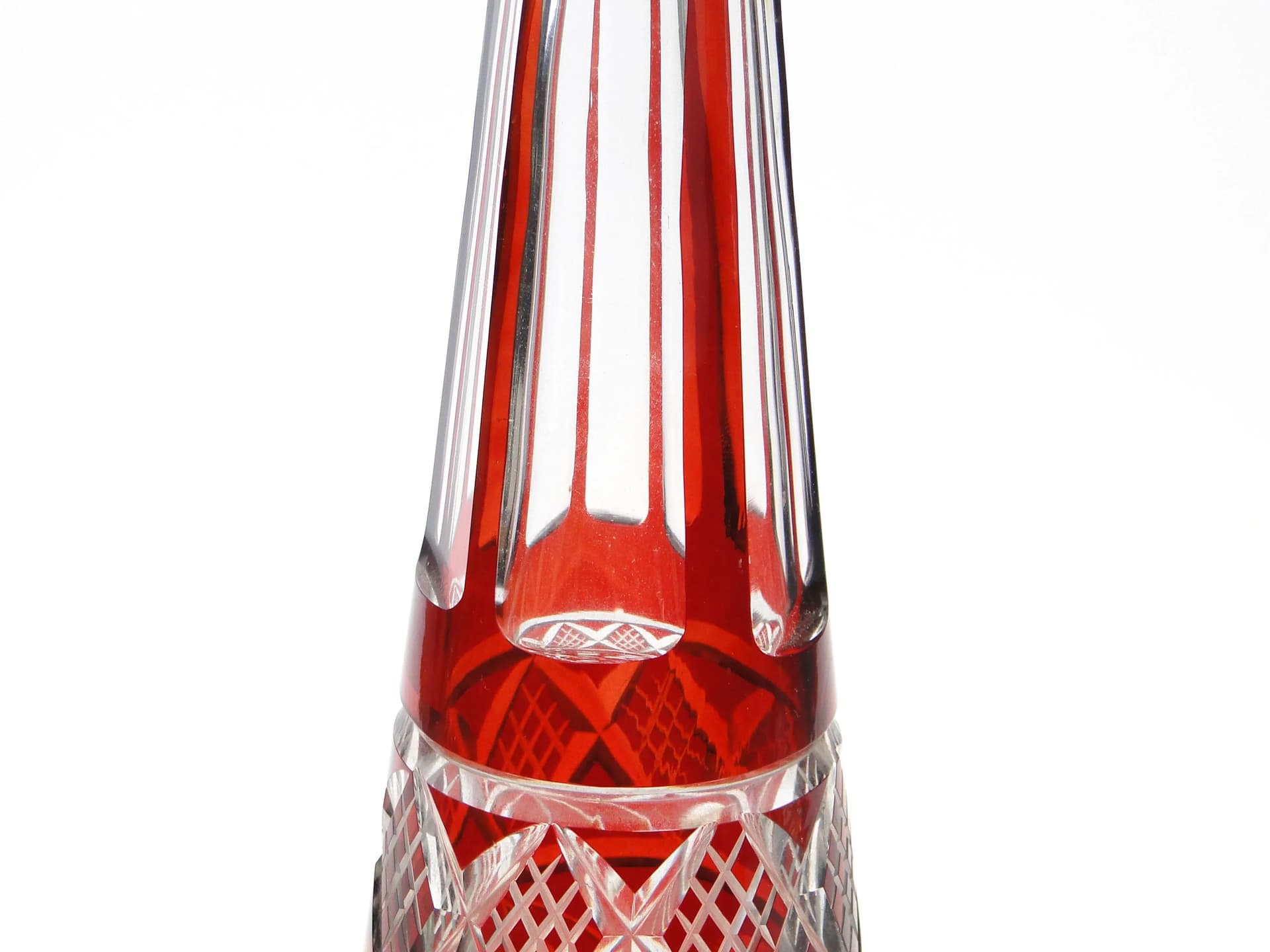 Decanter Art Deco, ruby glass, Czechoslovakia, 1930s - 13801