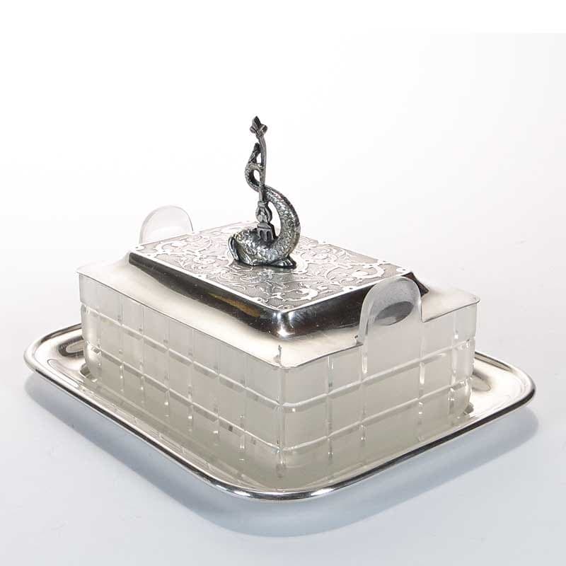 Pojemnik na rybki, szkło kryształowe transparentne, mosiądz platerowany srebrem, WMF, Niemcy, XIX w. - 197944