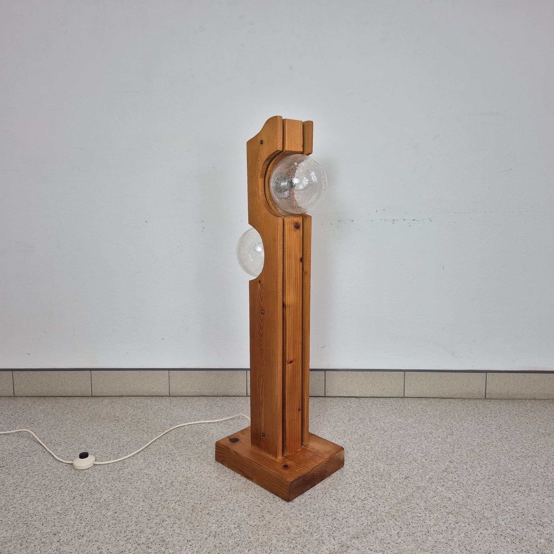 Lampa podłogowa Totem, brązowy jasny, drewno, szkło, metal, Temde, Szwajcaria, lata 60. - 197958