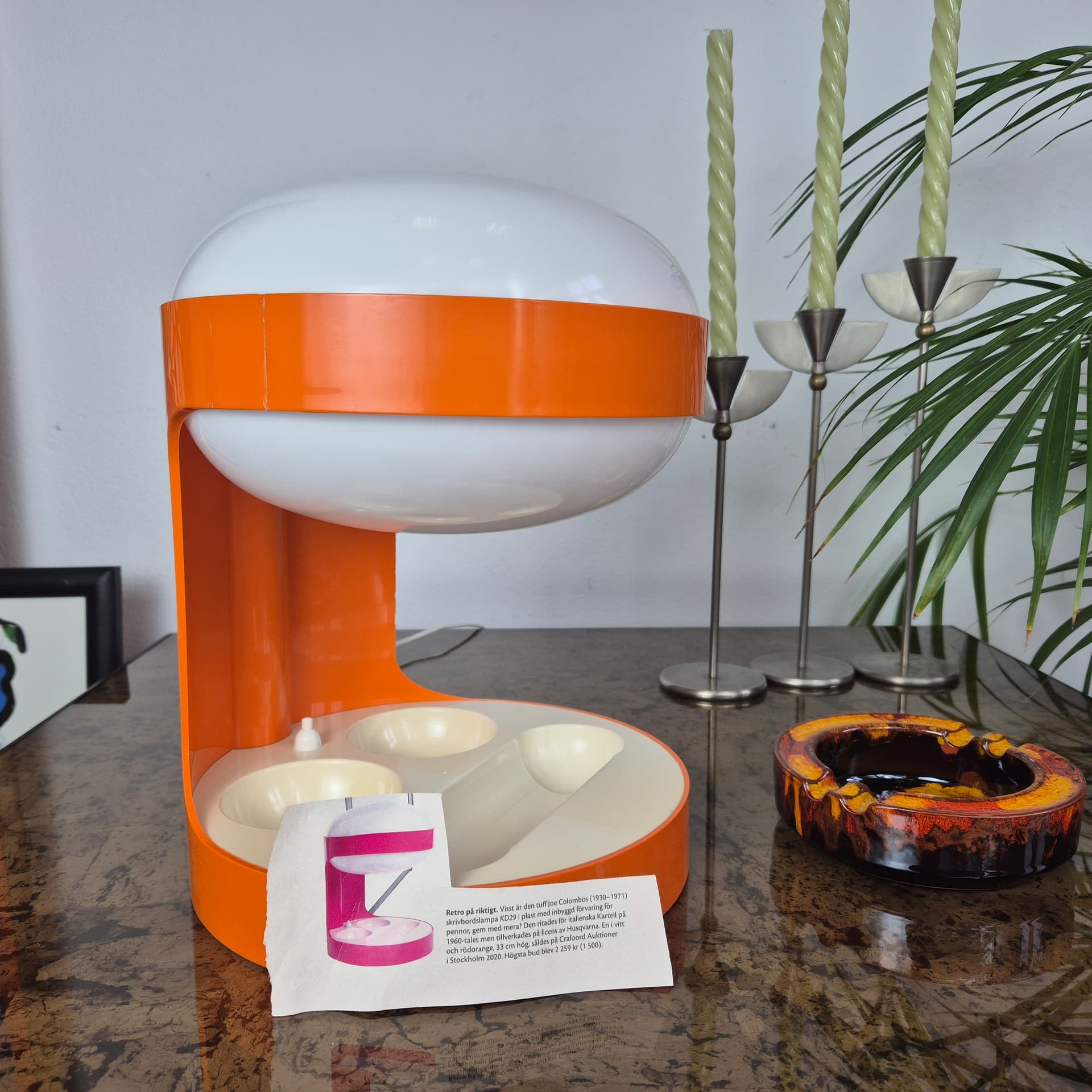 Lamp KD29, orange, plastic, by J. Colombo, Husqvarna, Sweden, 1970s. - 197997