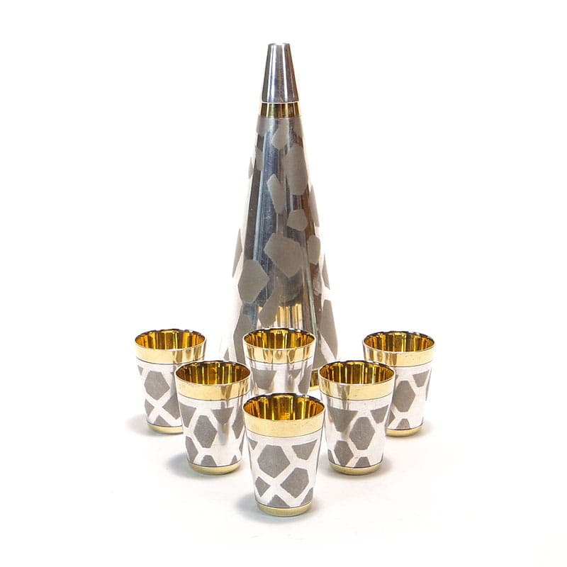 Modernist liqueur set, silver, brass, Poland, 1950s - 198014