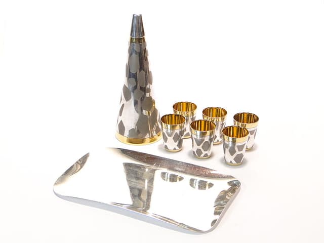 Modernist liqueur set, silver, brass, Poland, 1950s - DIMENSION