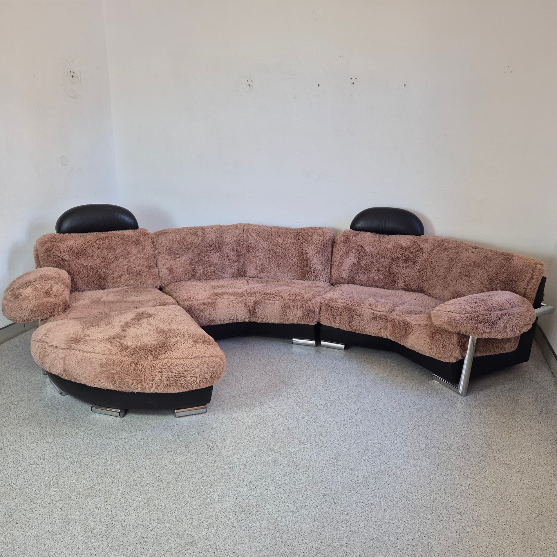 Sofa modułowa Medea, tkanina brąz jasny, skóra naturalna czarna, stal, proj. M. C. Brandis, Artanova, Szwajcaria, lata 90. - 198077