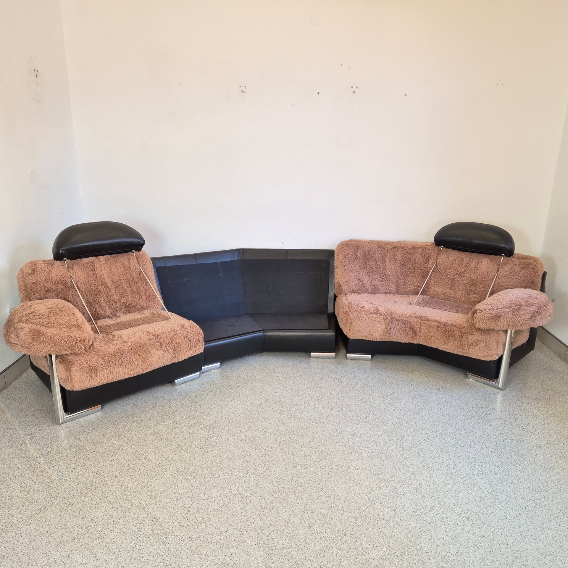 Sofa modułowa Medea, tkanina brąz jasny, skóra naturalna czarna, stal, proj. M. C. Brandis, Artanova, Szwajcaria, lata 90. - 198081