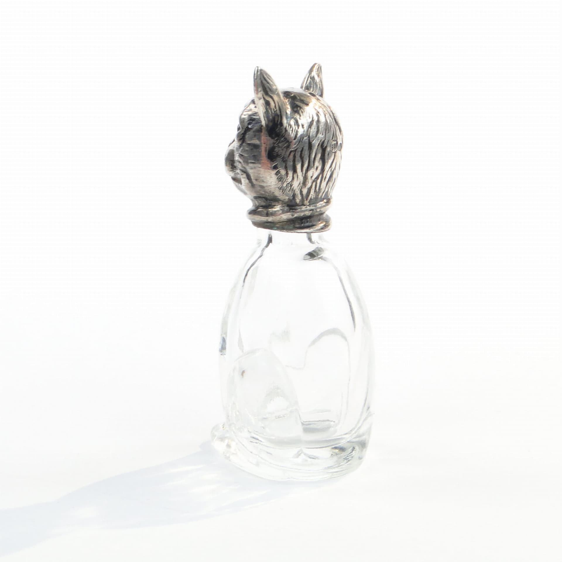 Salt Shaker Cat, transparent, crystal glass, silver, Germany, 19th c. - 198186