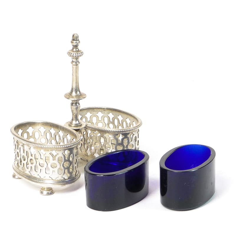 Salt cellar, Art Deco, silver-plated metal, cobalt blue glass, Germany, 1920s - 198226