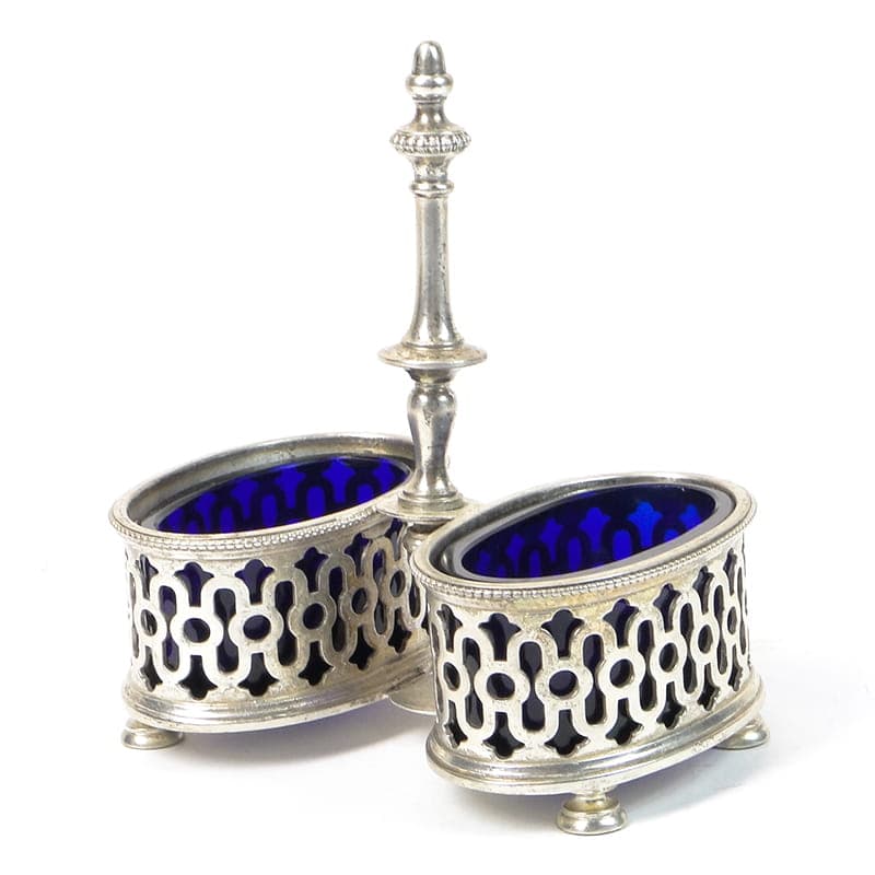Salt cellar, Art Deco, silver-plated metal, cobalt blue glass, Germany, 1920s - 198225