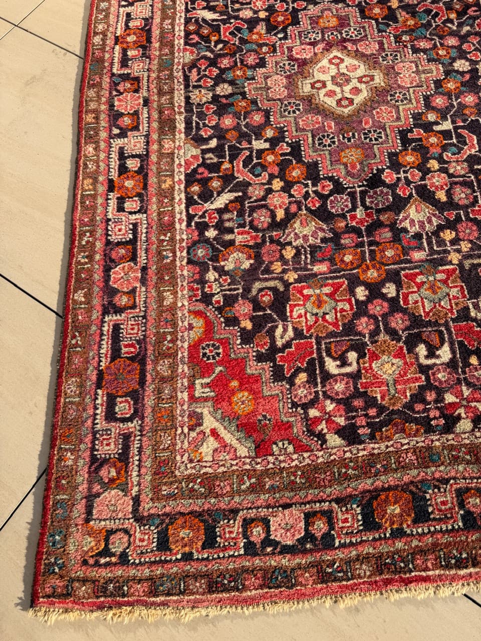 Rug Hamadan 225x130 cm, navy blue, wool, Iran, 1970s. - 198270