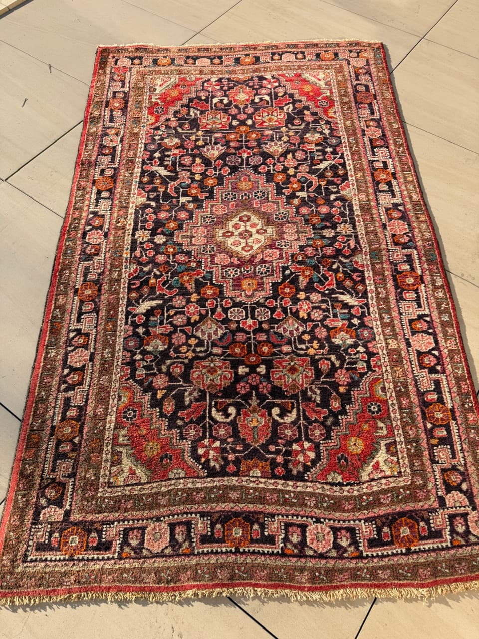 Rug Hamadan 225x130 cm, navy blue, wool, Iran, 1970s. - 198277