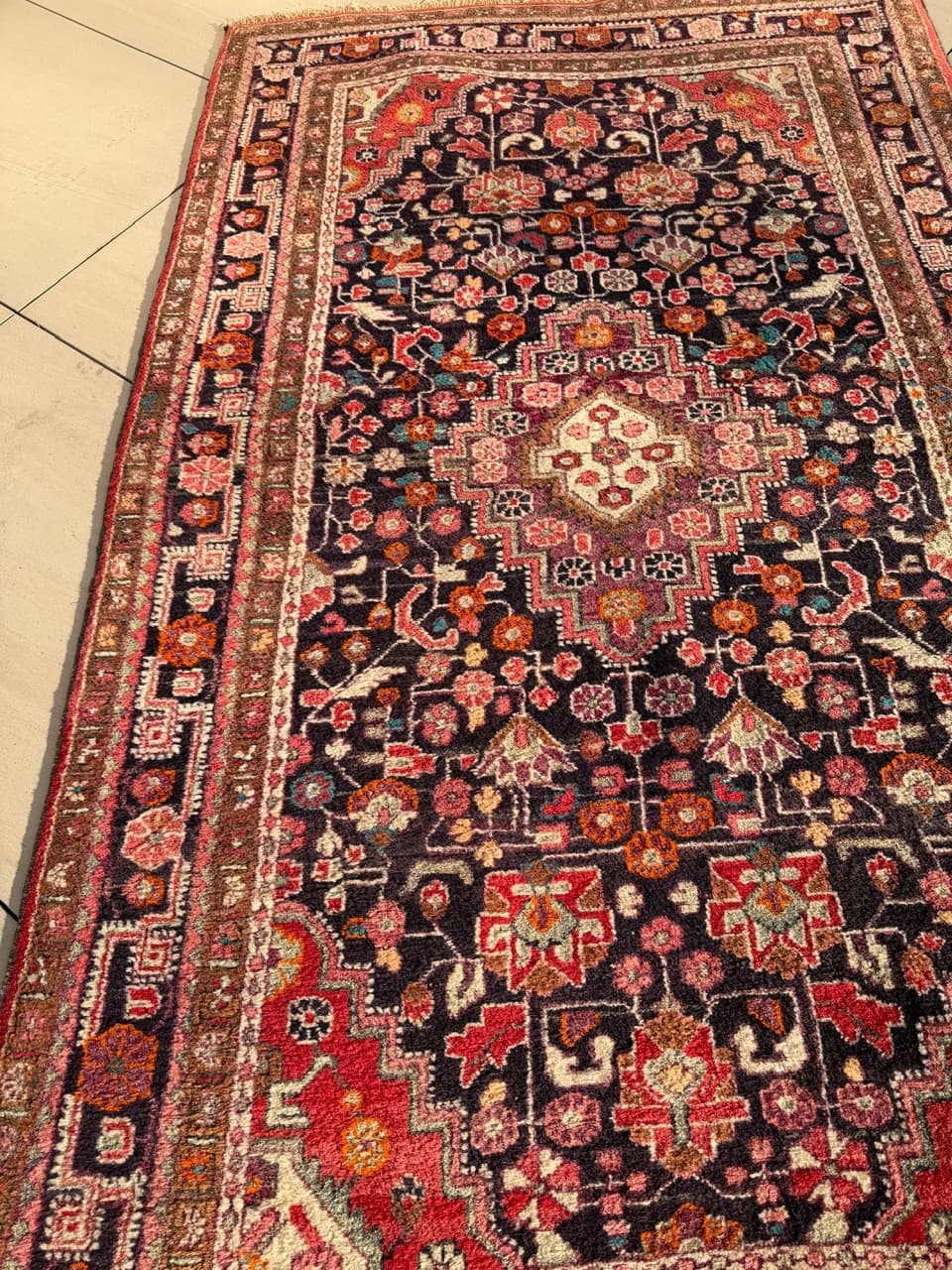 Rug Hamadan 225x130 cm, navy blue, wool, Iran, 1970s. - 198271