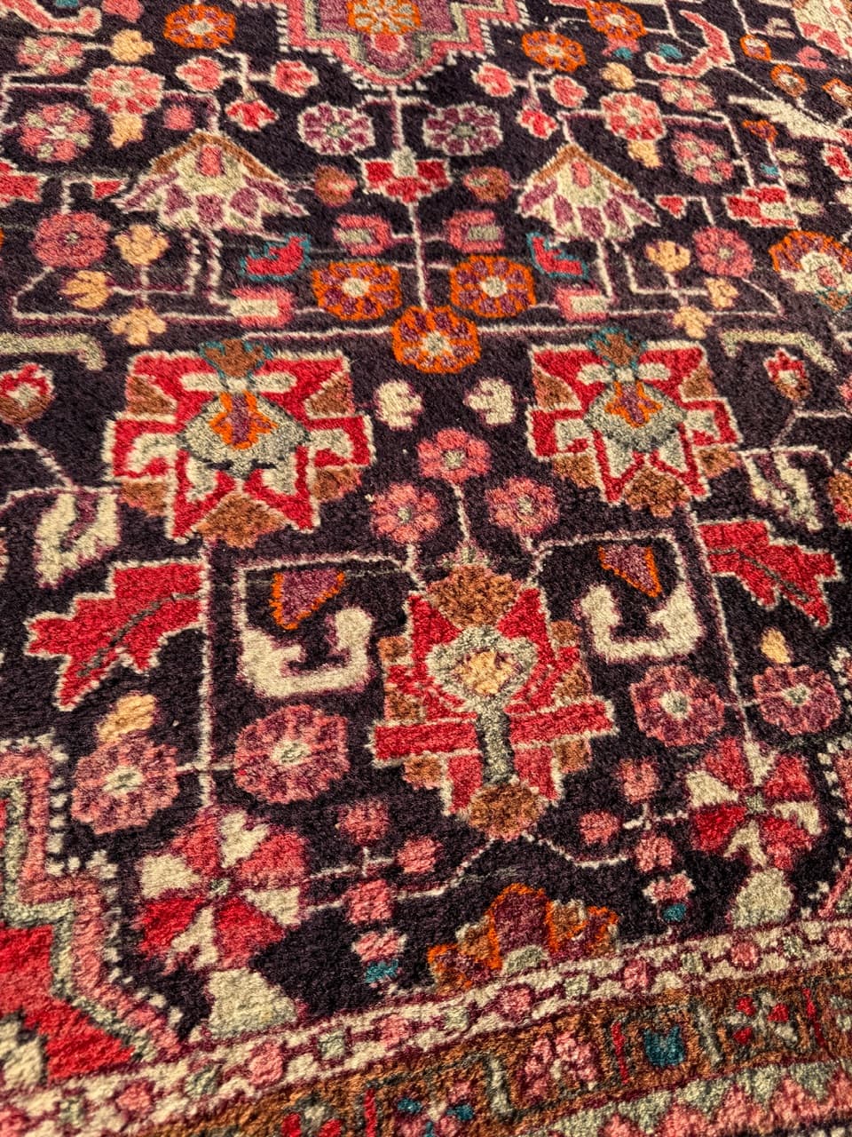 Rug Hamadan 225x130 cm, navy blue, wool, Iran, 1970s. - 198274