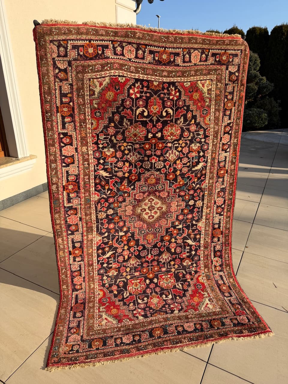 Rug Hamadan 225x130 cm, navy blue, wool, Iran, 1970s. - 198268