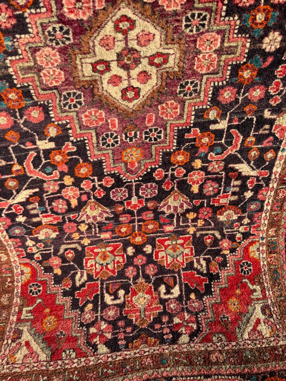 Rug Hamadan 225x130 cm, navy blue, wool, Iran, 1970s. - 198267