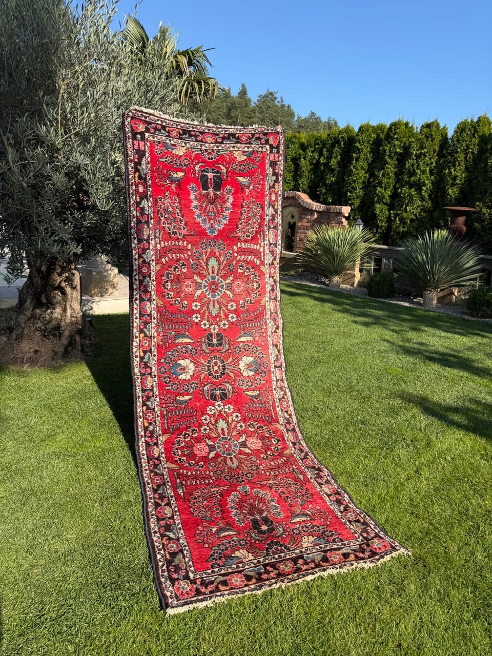 Runner Hamadan 310x105 cm, red wool, Iran - 198279