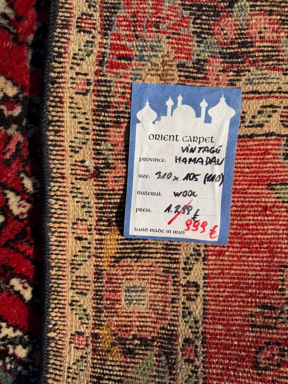 Runner Hamadan 310x105 cm, red wool, Iran - 198283