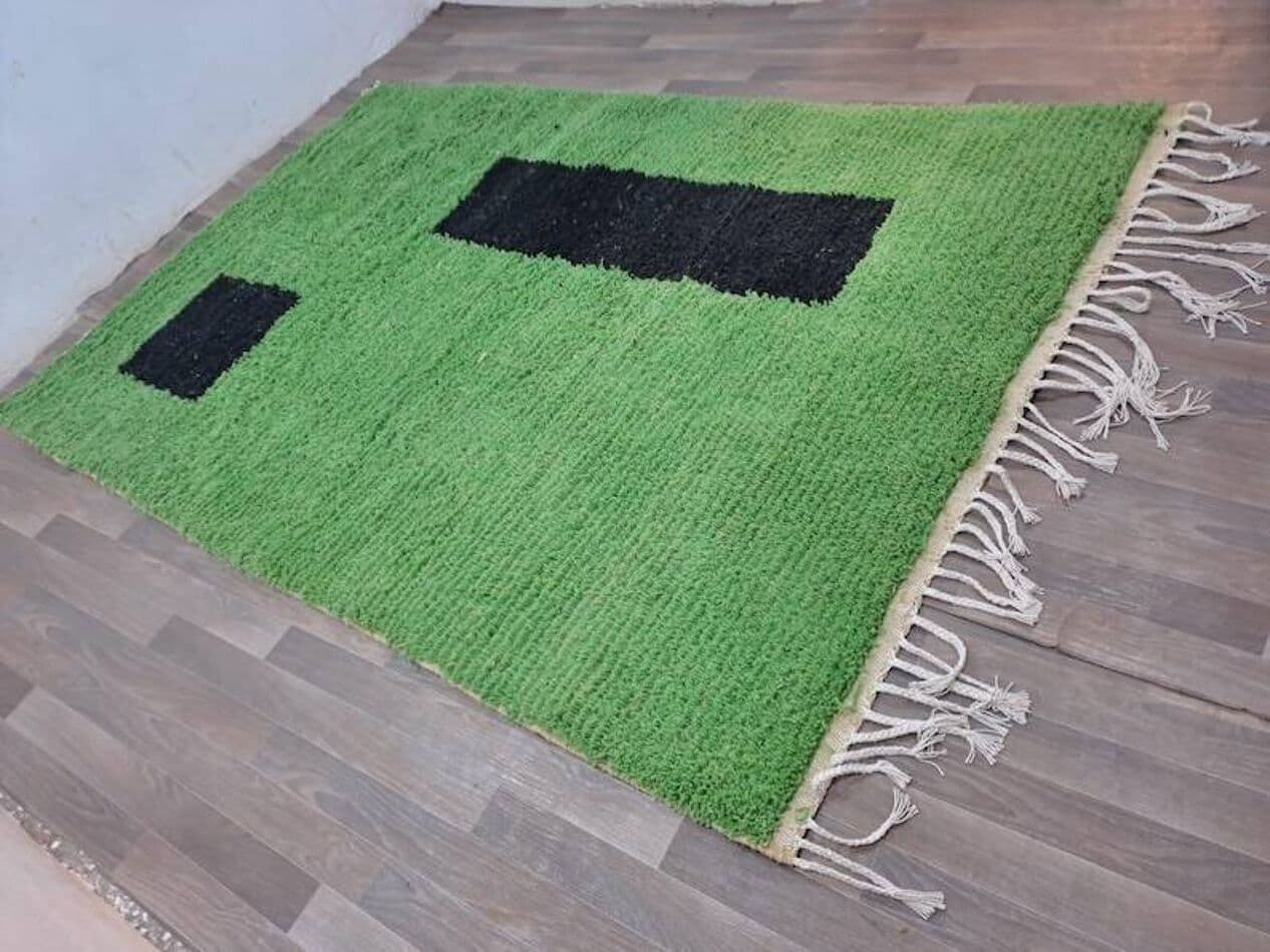 Handwoven rug 200x300 cm, wool, green, black, Morocco - 198370