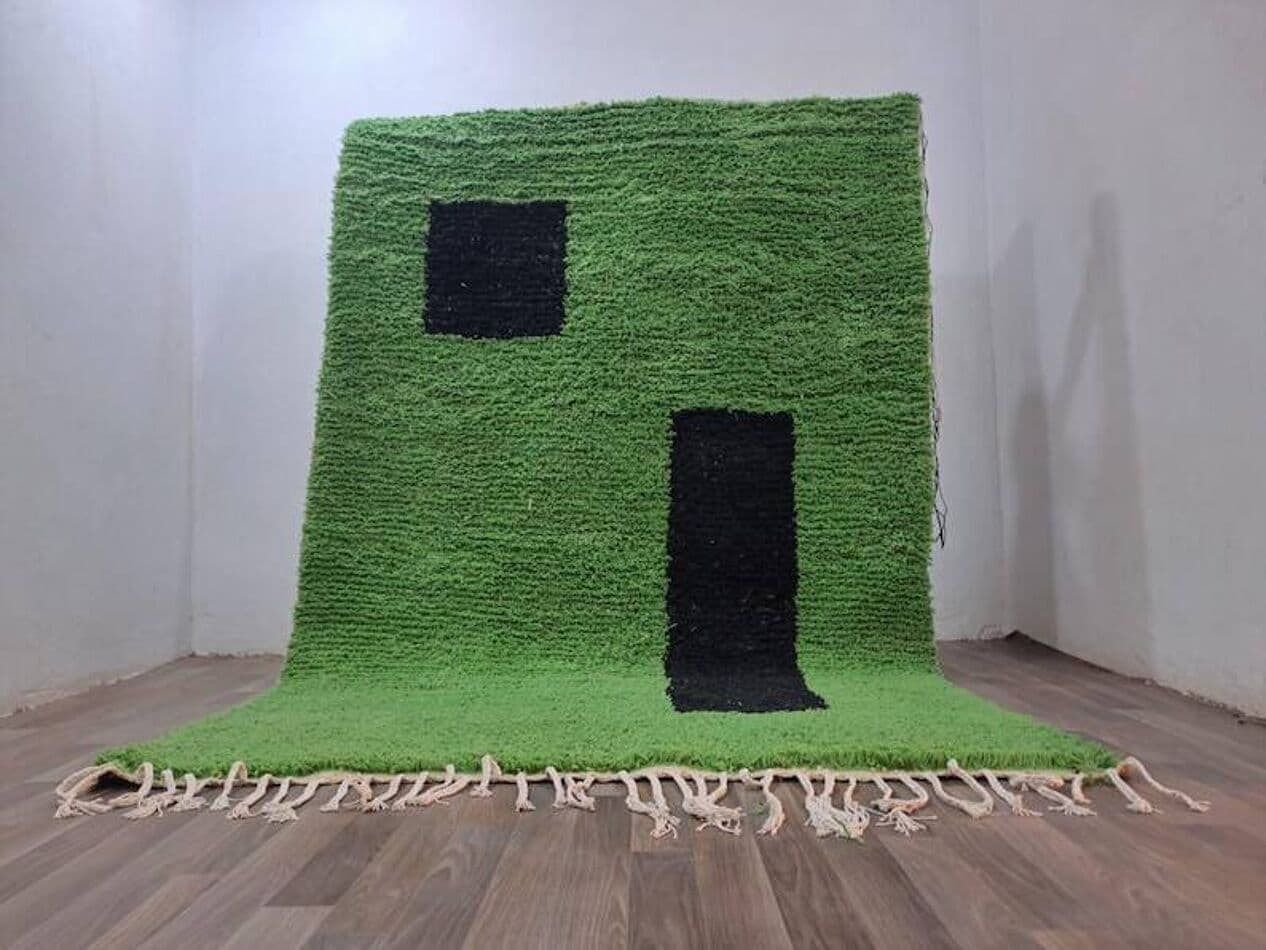 Handwoven rug 200x300 cm, wool, green, black, Morocco - 198363