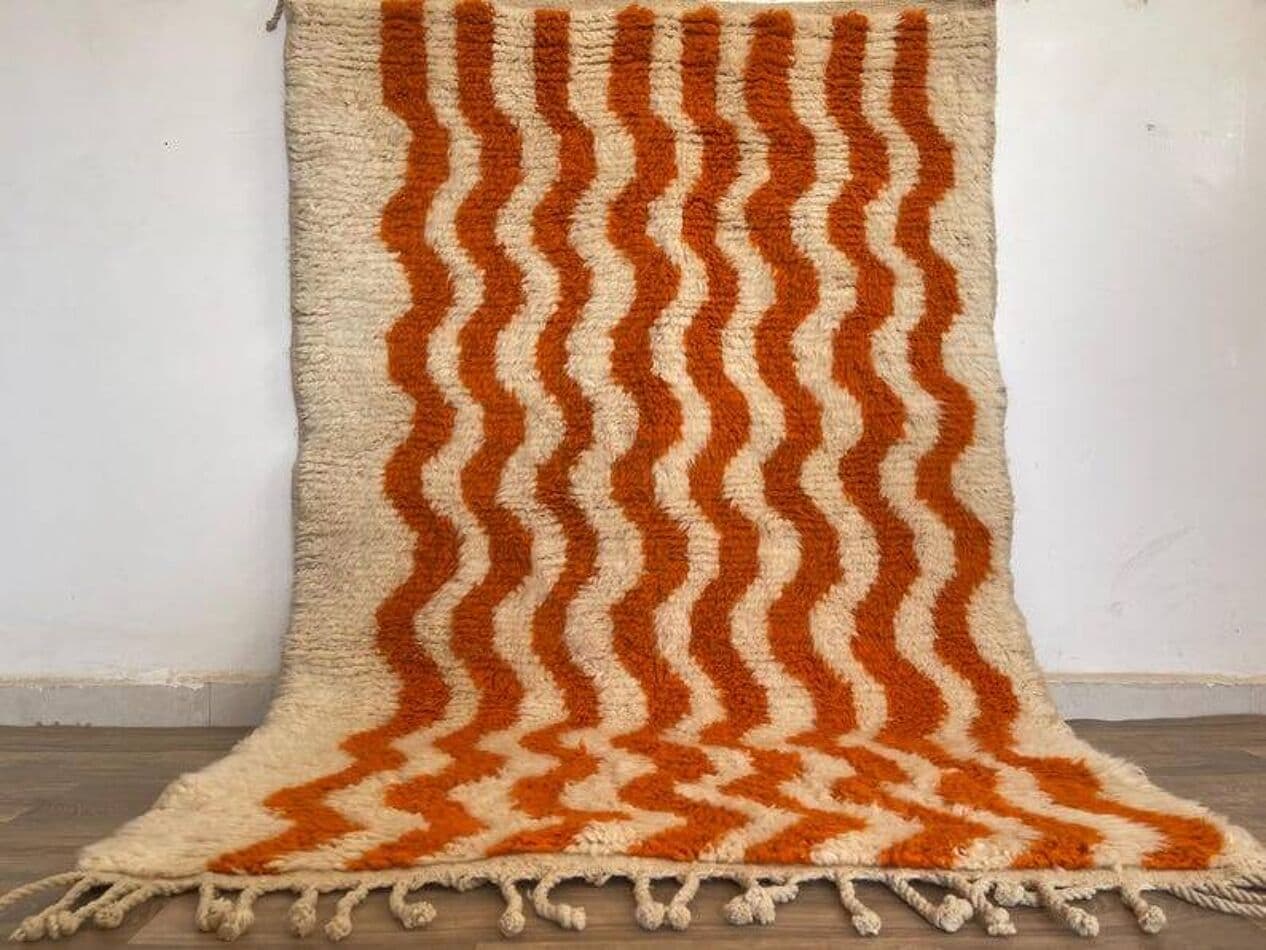 Handwoven rug 100x200 cm, wool, orange, Morocco - 198354
