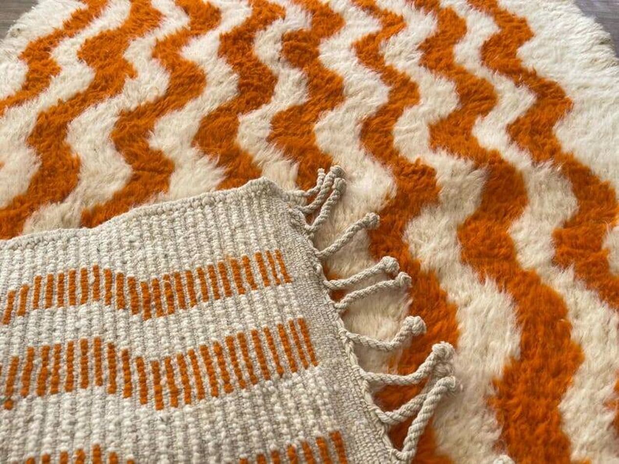 Handwoven rug 100x200 cm, wool, orange, Morocco - 198353