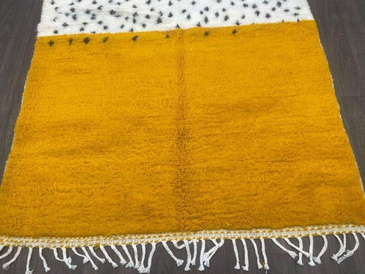 Ręcznie tkany dywan 250x150 cm, wełna, kość słoniowa, czarny, żółty, Maroko - 198337