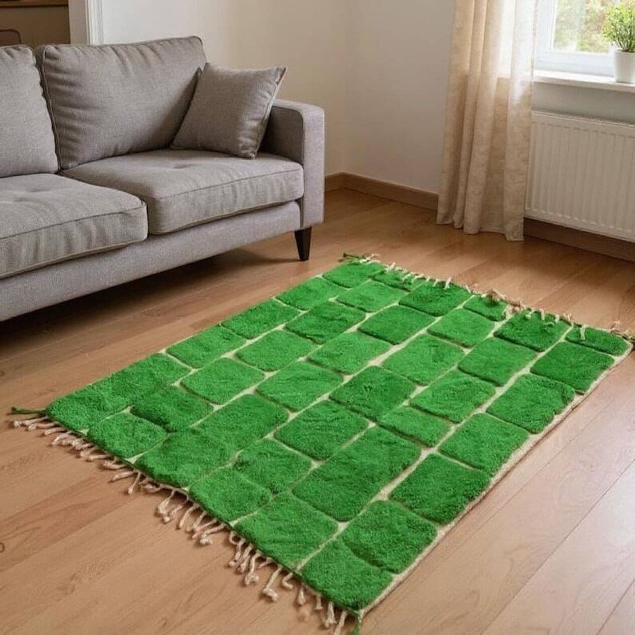 Handwoven rug 150x250 cm, wool, green, beige, Morocco - 200333