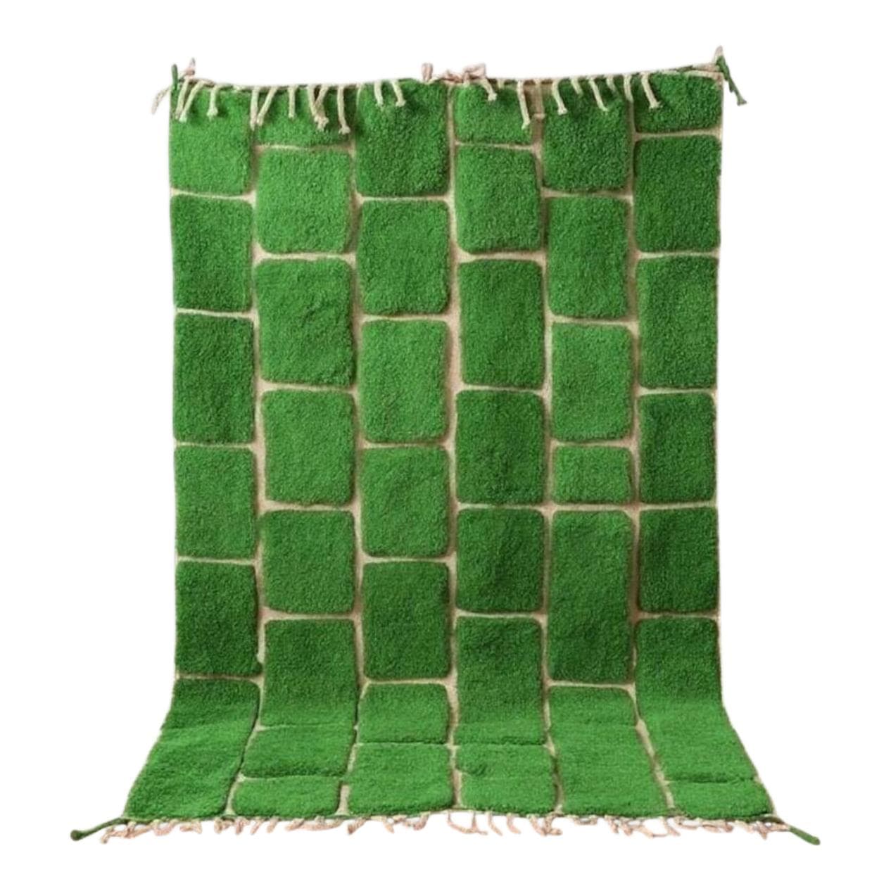 Handwoven rug 150x250 cm, wool, green, beige, Morocco