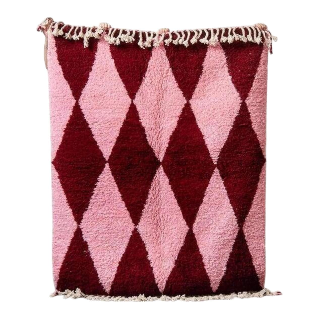 Ręcznie tkany dywan 150x250 cm, wełna, burgundowy, różowy, Maroko