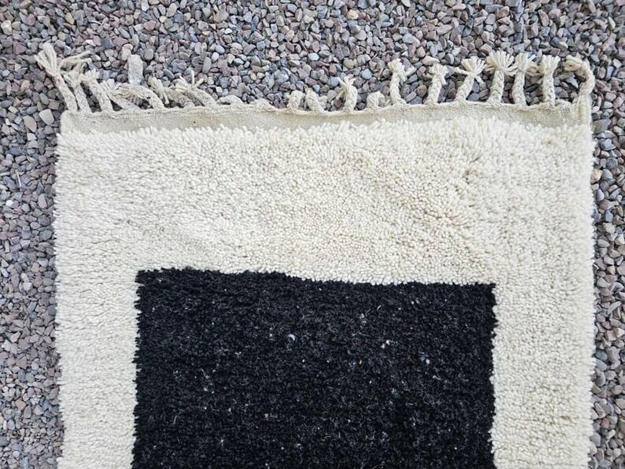 Handwoven rug 140x260 cm, wool, green, black, white, ivory, Morocco - 200273