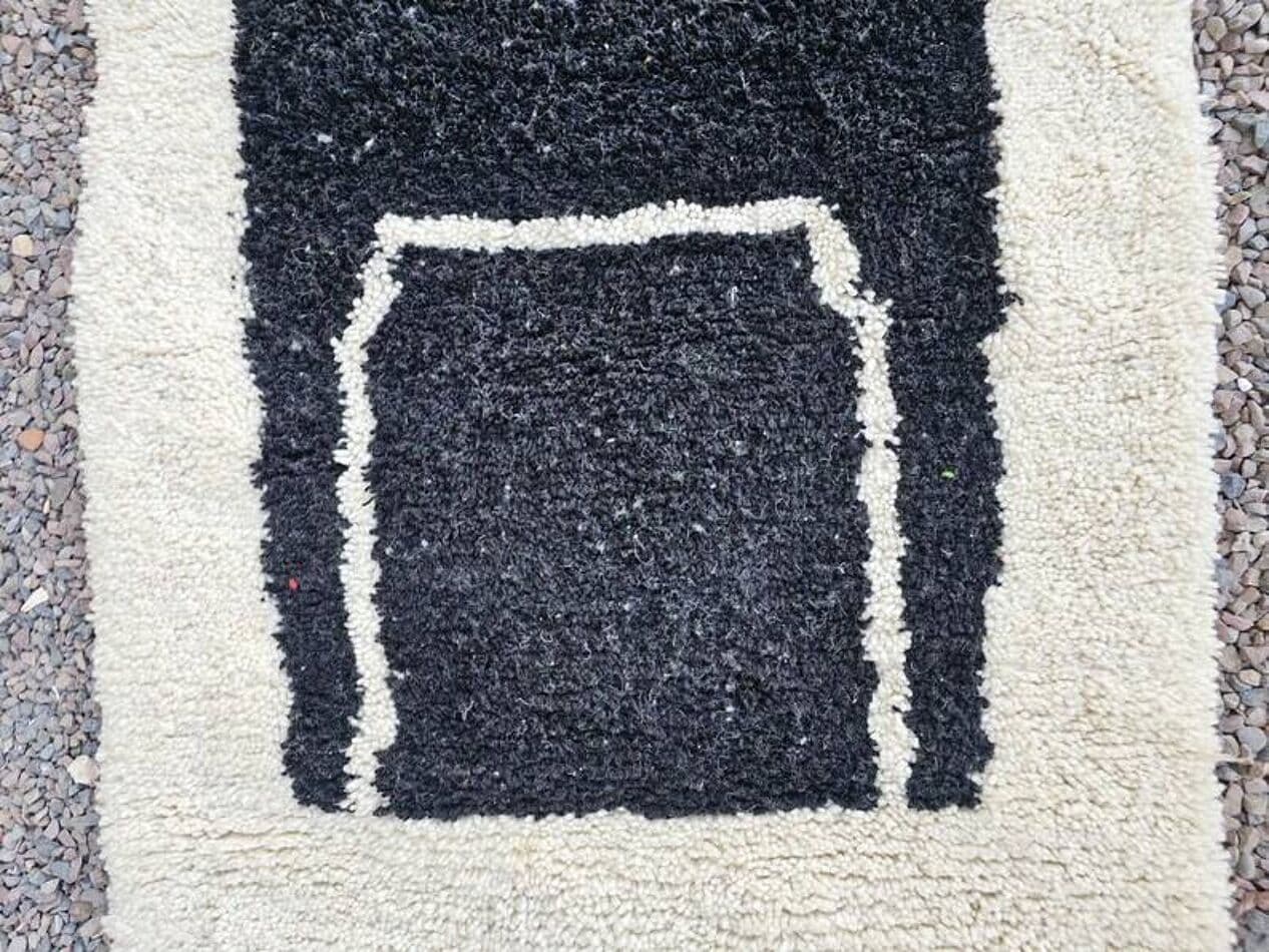 Handwoven rug 140x260 cm, wool, green, black, white, ivory, Morocco - 200275