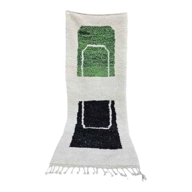 Handwoven rug 140x260 cm, wool, green, black, white, ivory, Morocco - DIMENSION