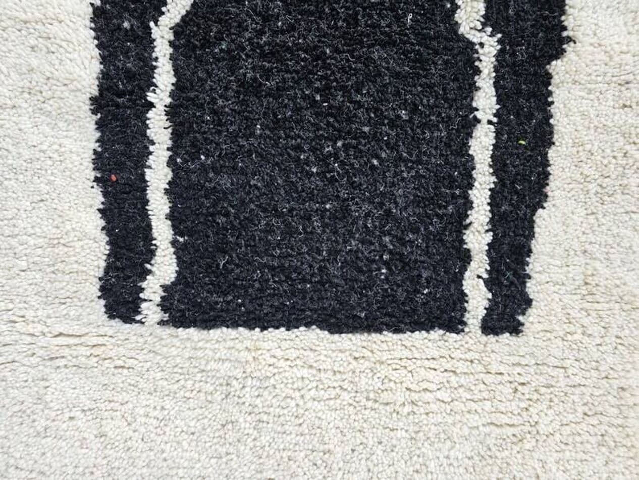 Handwoven rug 140x260 cm, wool, green, black, white, ivory, Morocco - 200271