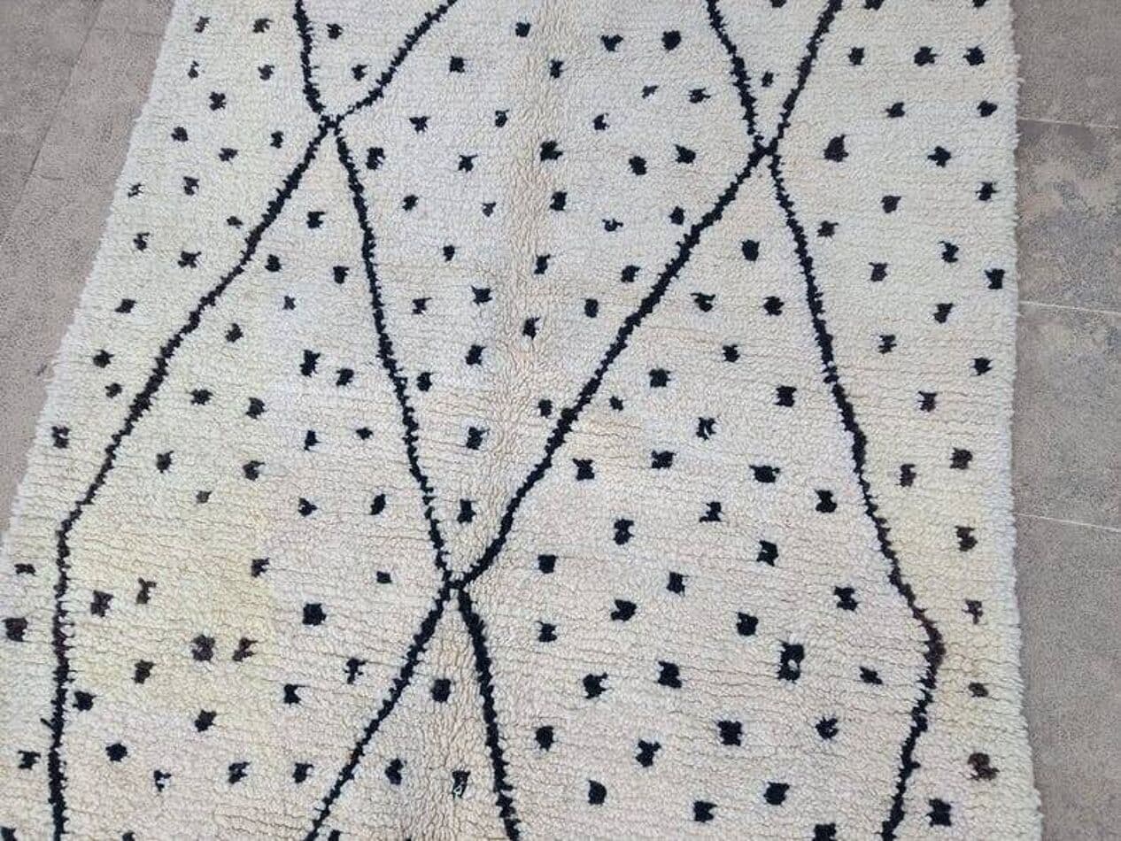 Handwoven rug 150x250 cm, wool, white, black, Morocco - 200252