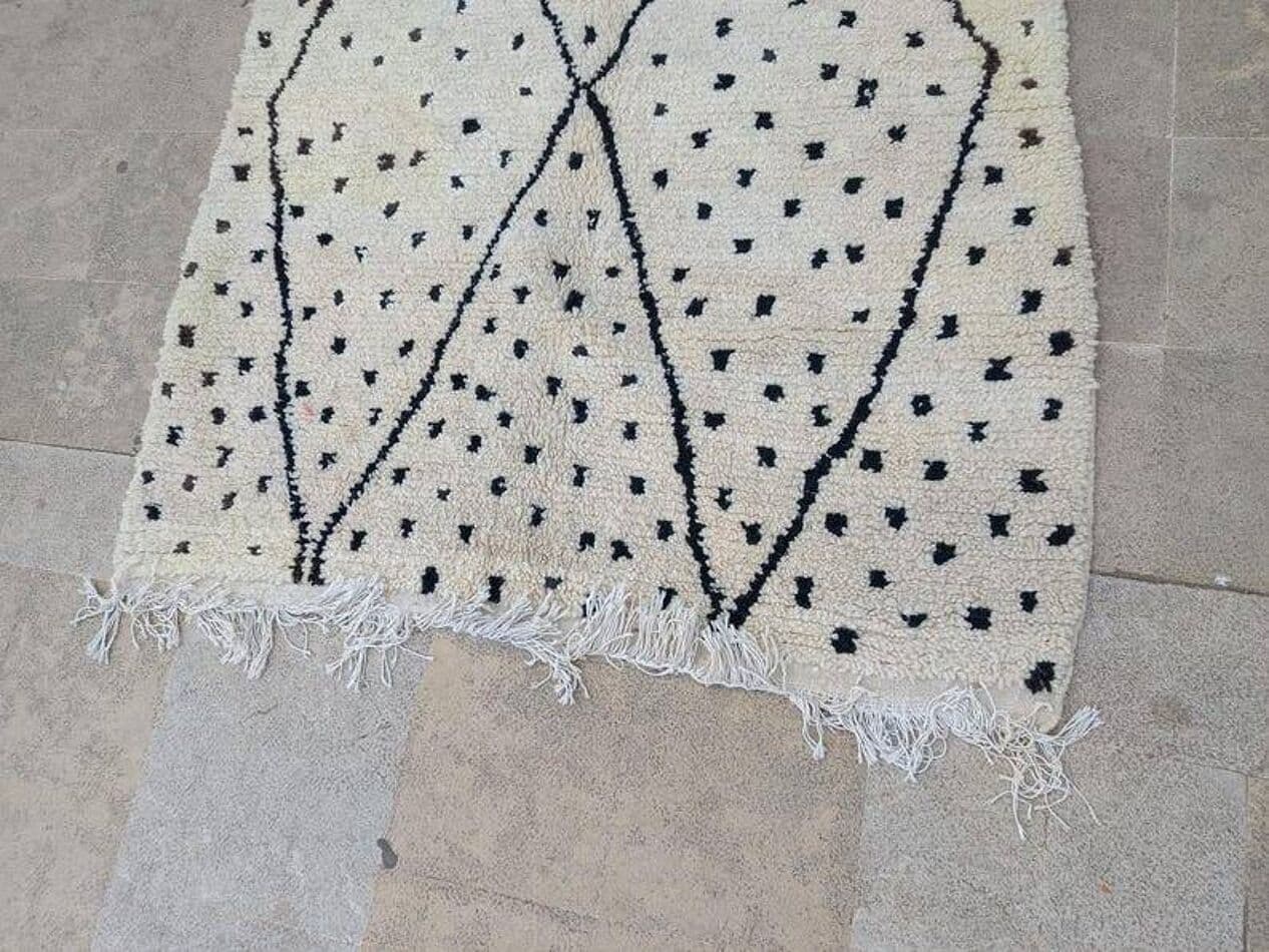 Handwoven rug 150x250 cm, wool, white, black, Morocco - 200251
