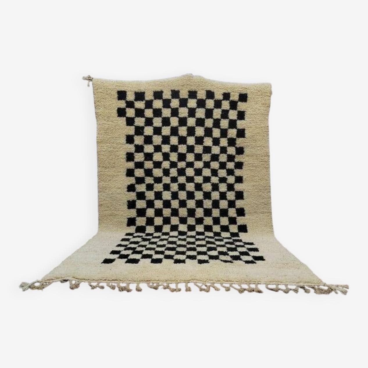 Ręcznie tkany dywan 150x250 cm, wełna, kość słoniowa, czarny, Maroko - 200242