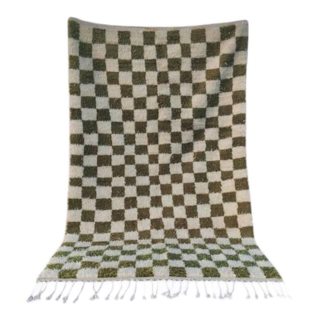 Ręcznie tkany dywan 100x200 cm, wełna, zielony, biały, Maroko - WYMIARY