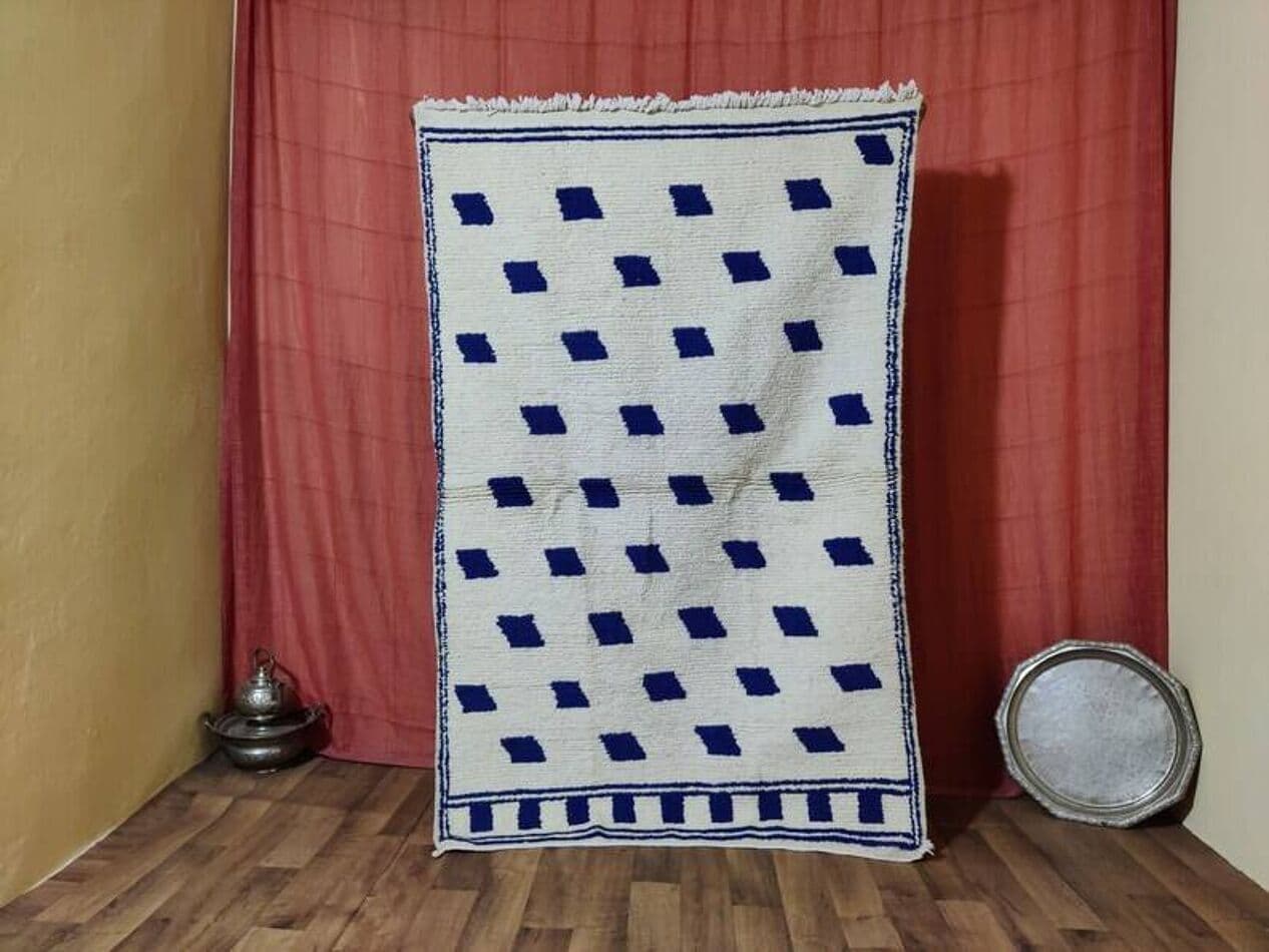 Handwoven rug 150x250 cm, wool, blue, Morocco - 200153