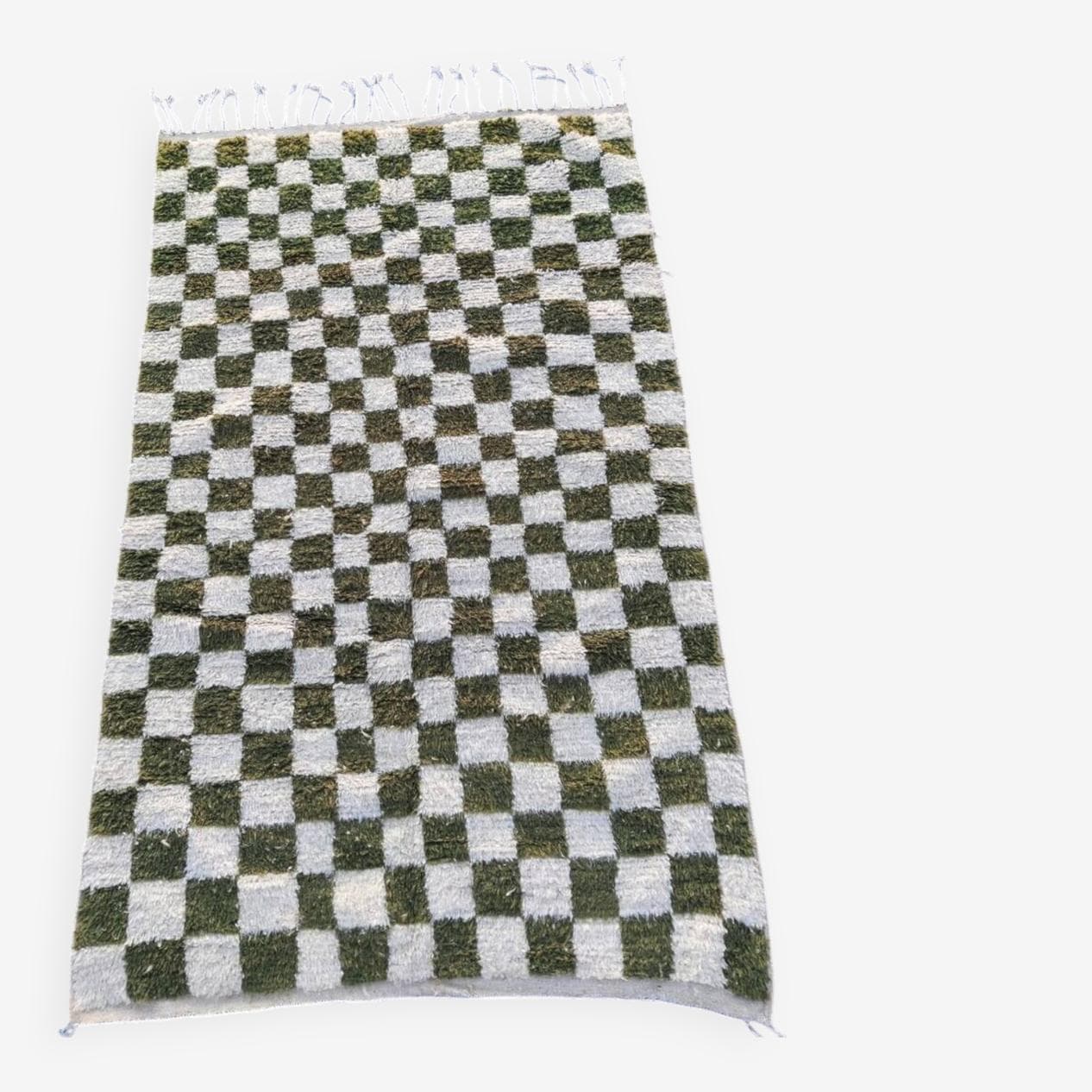 Handwoven rug 160x260 cm, wool, green, white, Morocco - 200119
