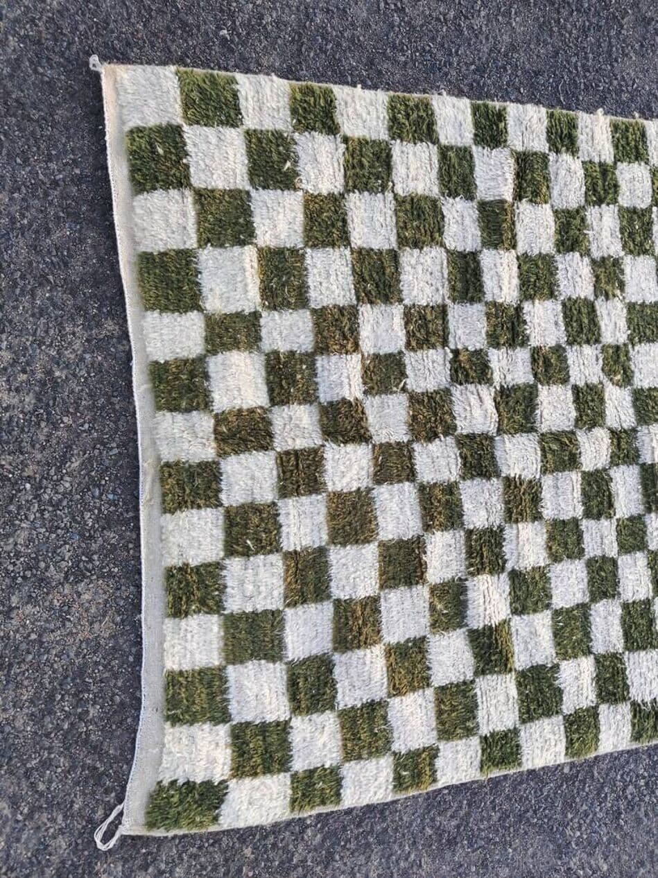 Handwoven rug 160x260 cm, wool, green, white, Morocco - 200120