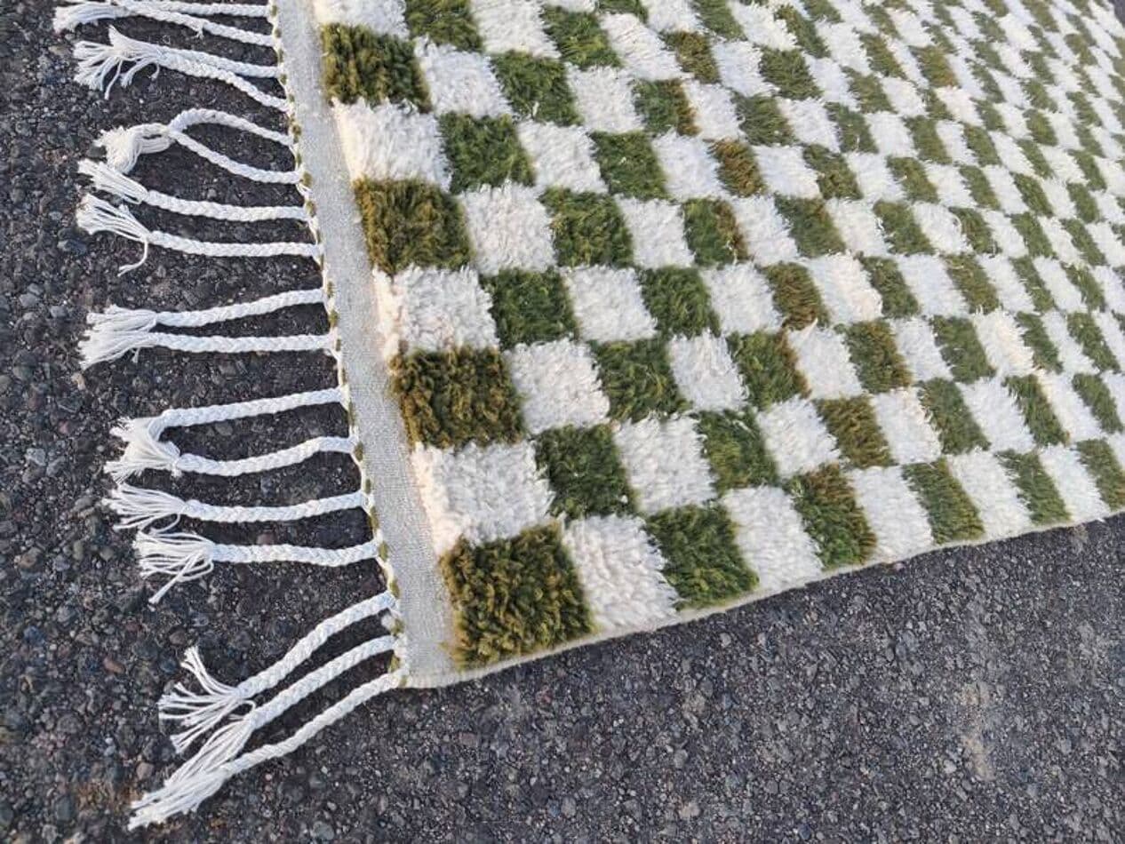 Handwoven rug 160x260 cm, wool, green, white, Morocco - 200125