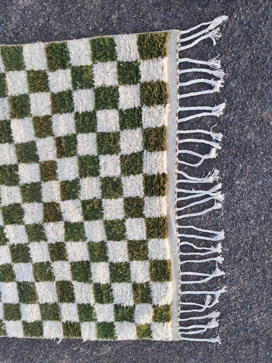 Handwoven rug 160x260 cm, wool, green, white, Morocco - 200123