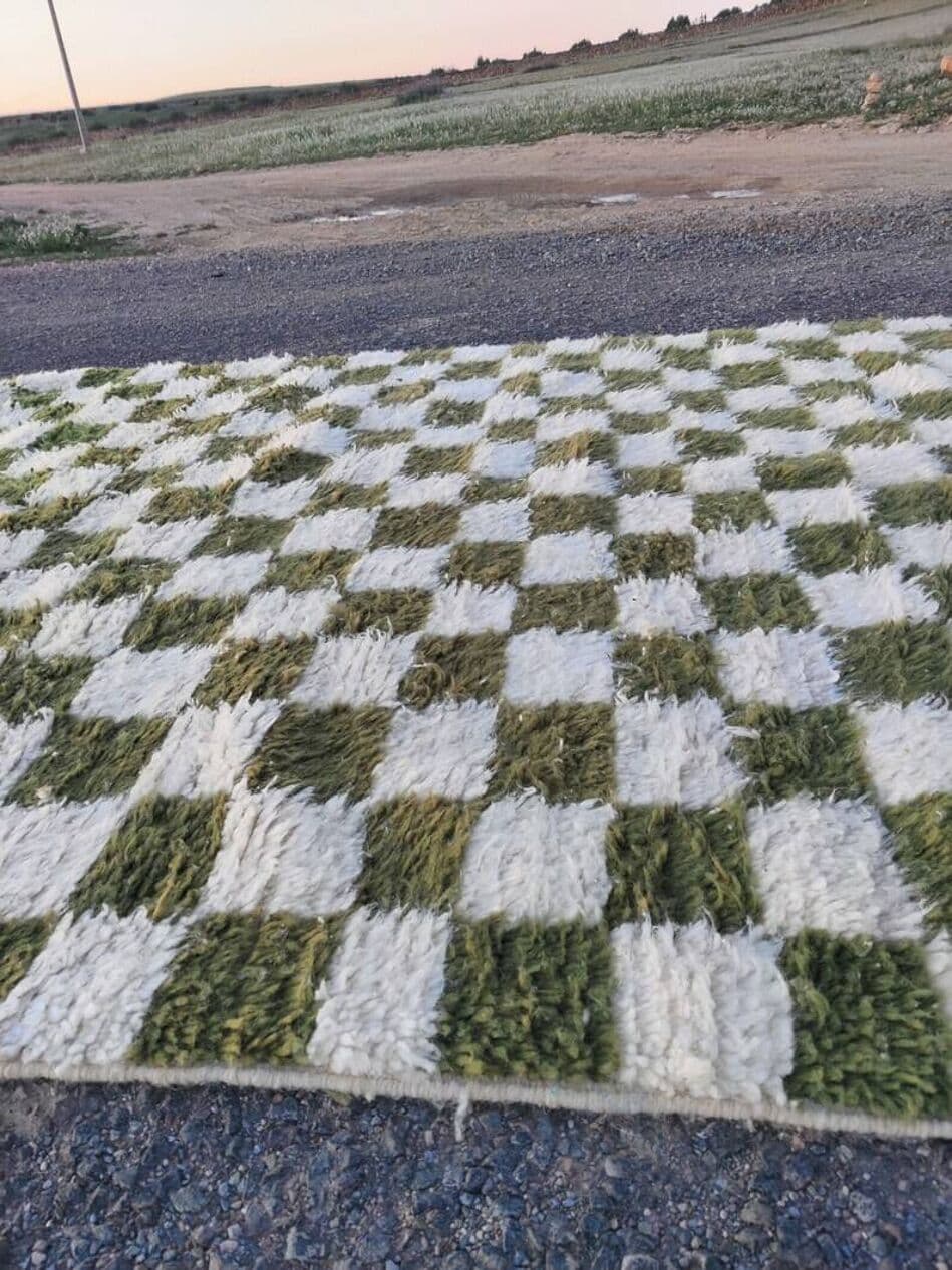 Handwoven rug 160x260 cm, wool, green, white, Morocco - 200121