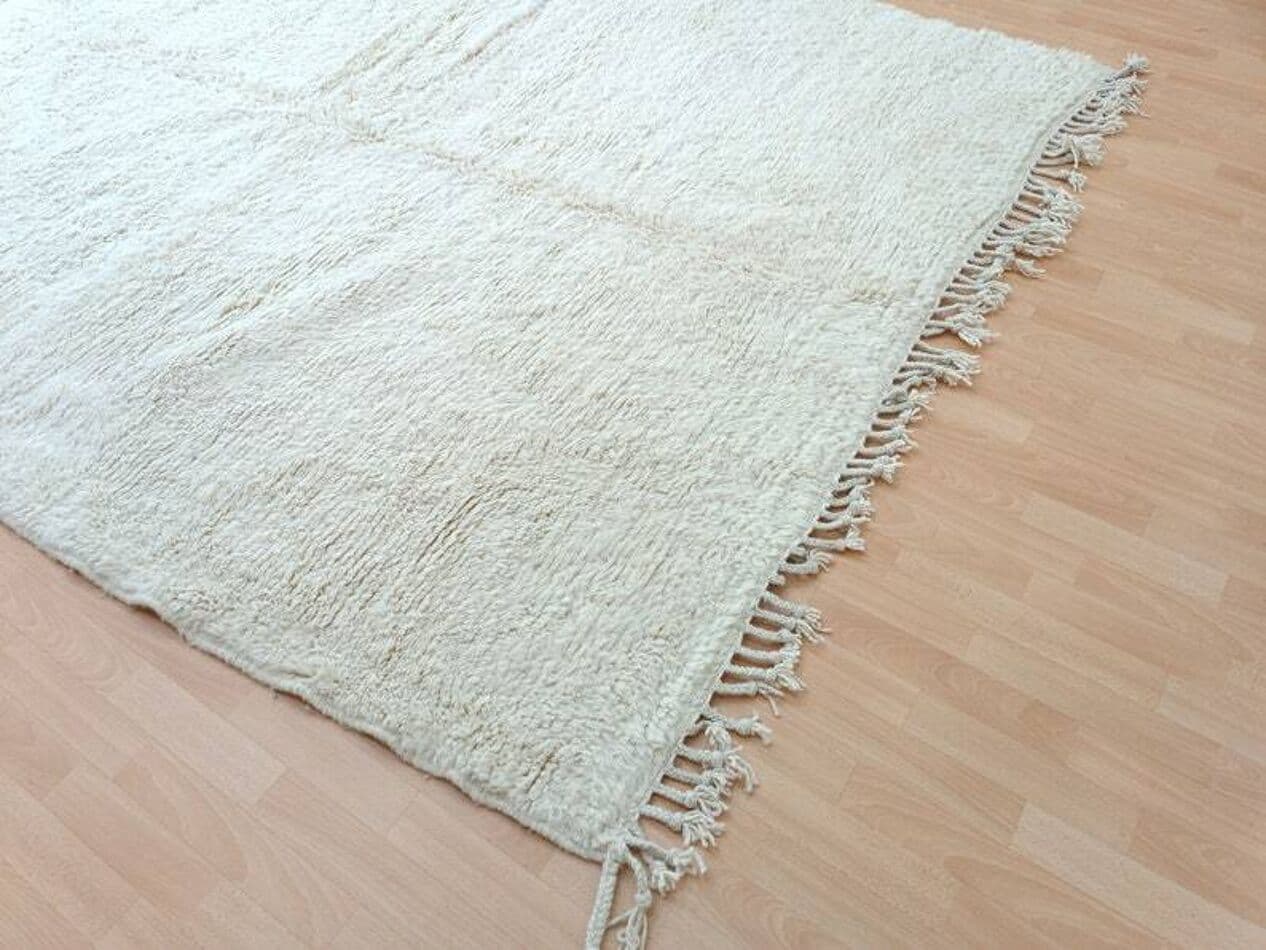 Handwoven rug 150x250 cm, wool, white, Morocco - 200118