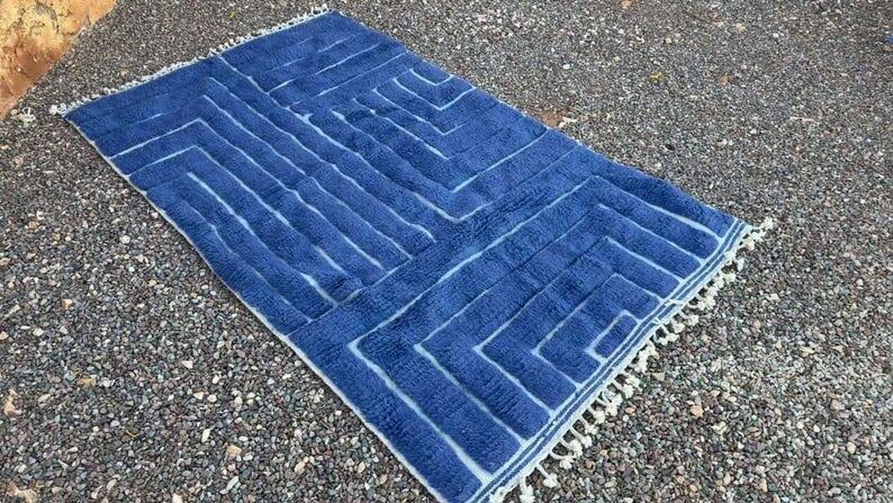 Handwoven rug 140x260 cm, wool, blue, Morocco - 200054