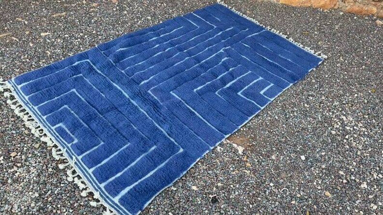 Handwoven rug 140x260 cm, wool, blue, Morocco - 200051