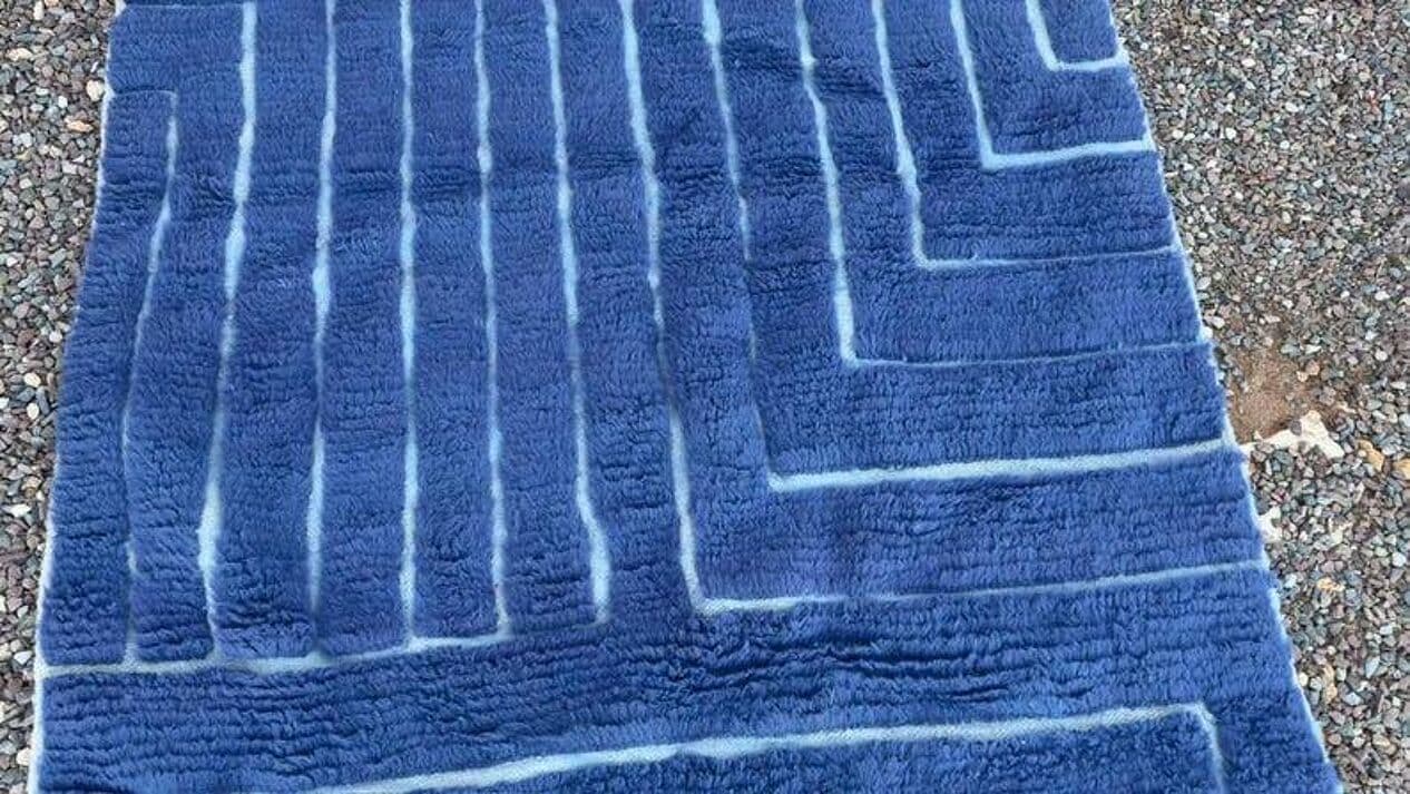 Handwoven rug 140x260 cm, wool, blue, Morocco - 200056